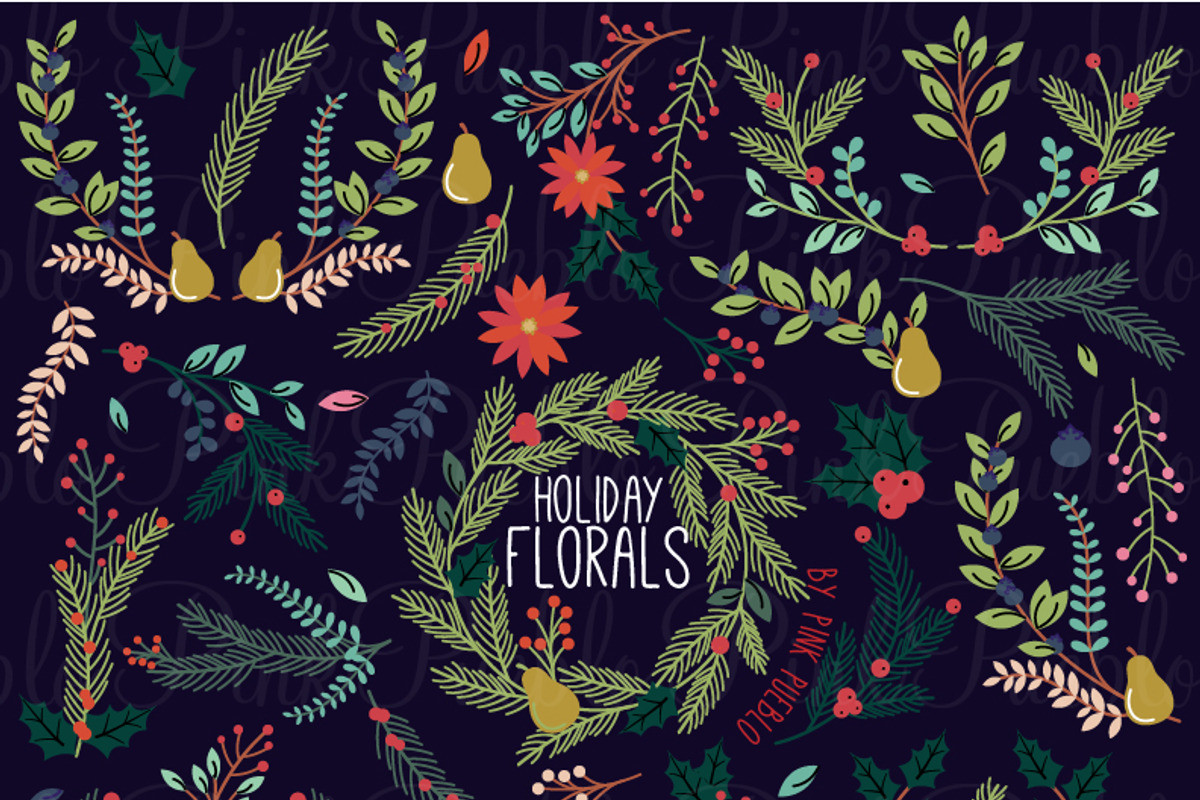 Christmas Holiday Vintage Florals, a Decorative Illustration by PinkPueblo (Photo 2 of 2)
