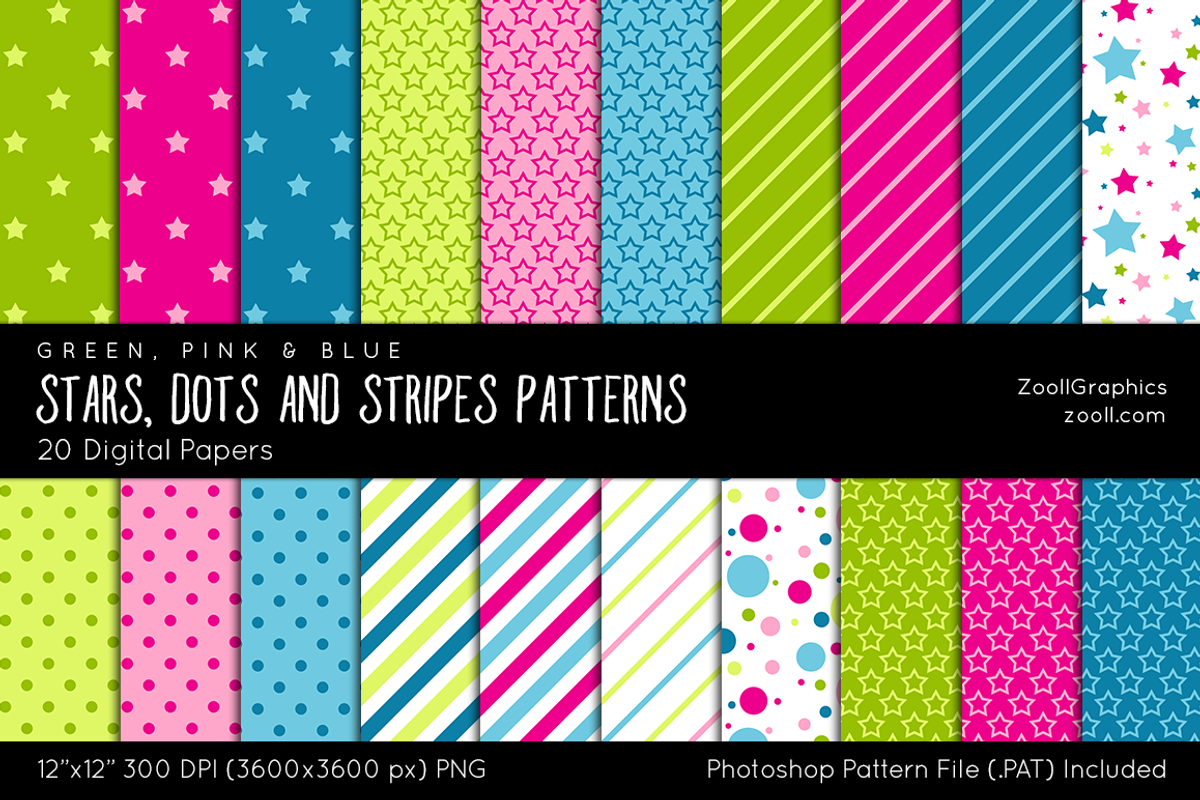 Stars, Dots & Stripes Digital Papers, a Pattern Graphic by ZoollGraphics