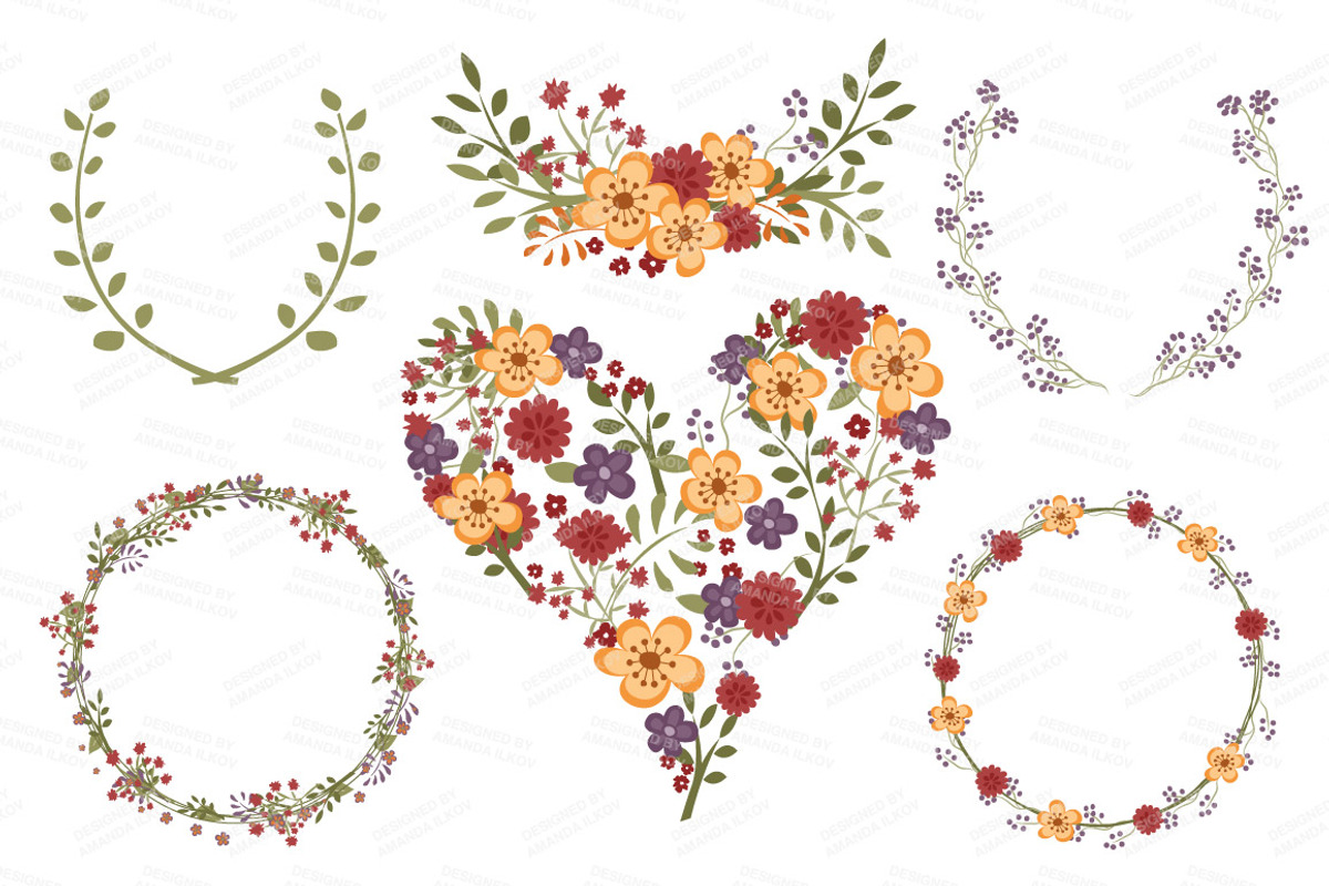 Autumn Floral Heart Clipart & Vector, an Illustration by Amanda Ilkov (Photo 3 of 4)