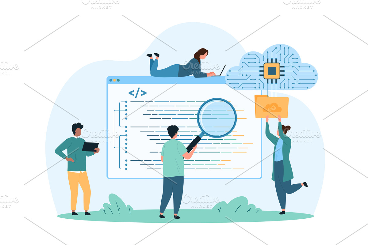 Coding digital cloud platform, a Person Illustration by Flashvector