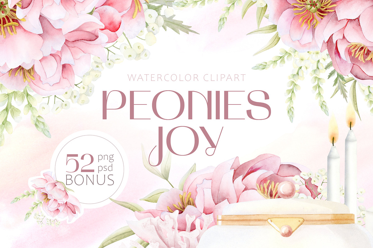 Pink Peonies Watercolor Women Beauty, a Decorative Illustration by Elena Malgina Clipart (Photo 1 of 13)