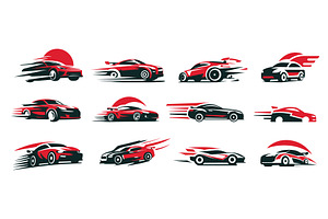 Cars logos set. Car red black logo, an Object Illustration by Stock-Smart-Start