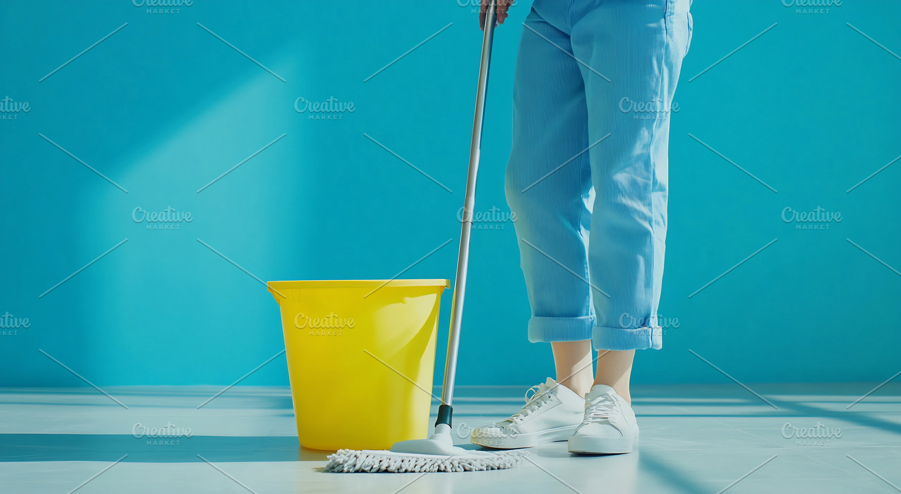 Cleaning an empty room with a mop, a Photo by Beautiful things