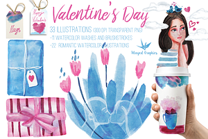 Valentine's watercolor illustrations, a Seasonal Illustration by Winged Graphics