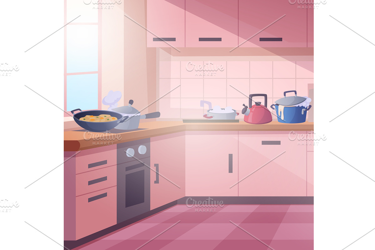 Pink kitchen. home interior, an Object Illustration by Onyx