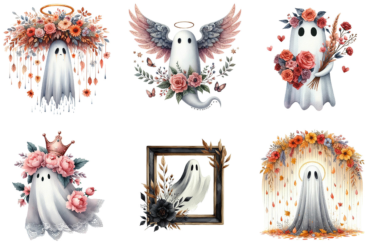 Vintage Halloween Ghost Floral Clipa, an Illustration by DreamArtGraphic (Photo 5 of 7)