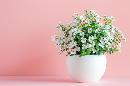 Fresh spring flowers in pot on pink background, a Nature Photo by AlyaAnd