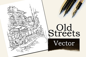 Old Town Fragment Ink Drawing
