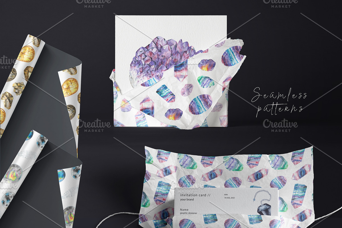 Watercolor crystals & chakra stones, a Texture Illustration by Alena Solonshchikova (Photo 7 of 9)