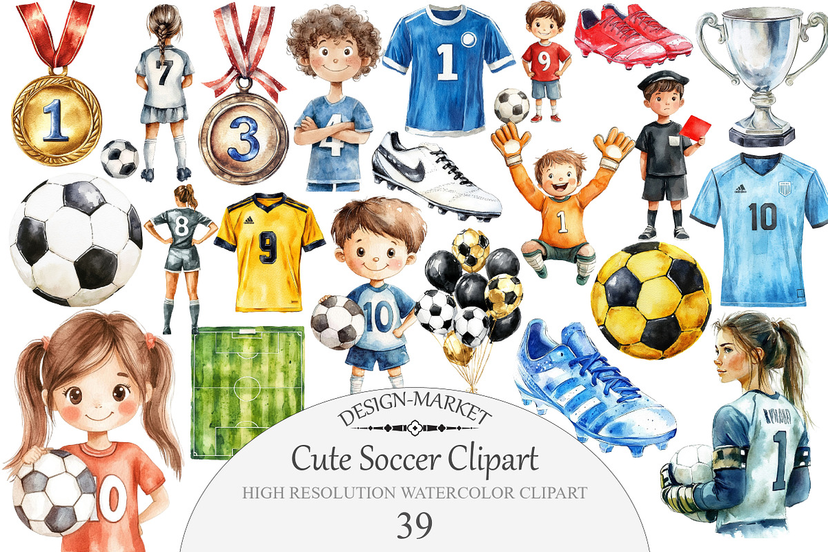 Cute Soccer Clipart, an Illustration by Design Market (Photo 1 of 5)