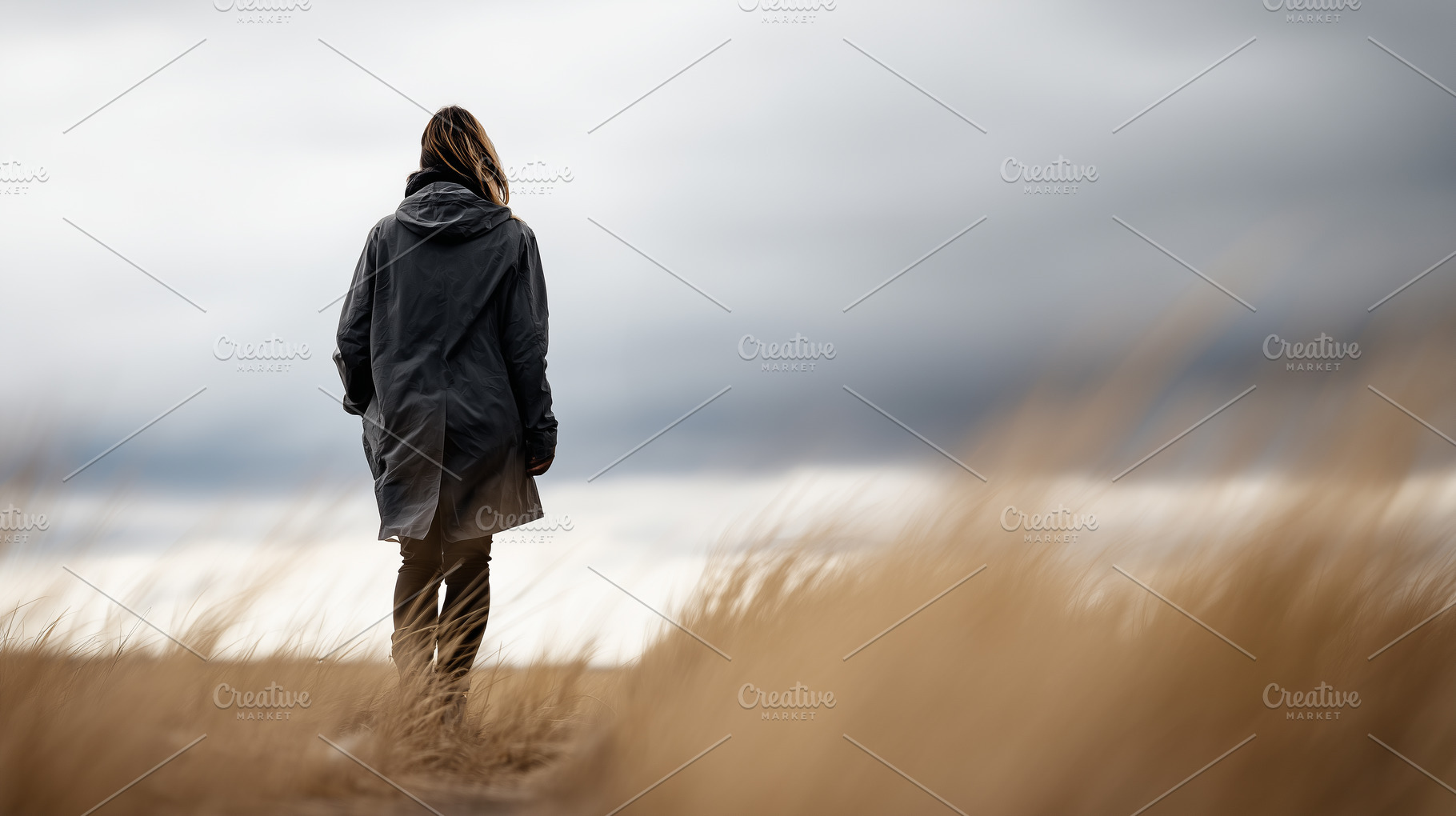 Woman in a dark coat walking through, a Person Photo by MistyDay