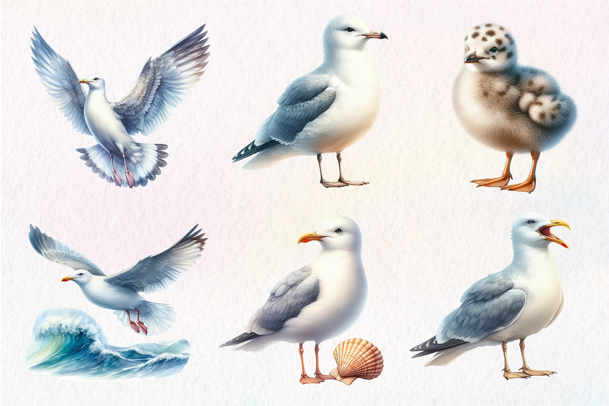 Watercolor Seagulls Clipart, an Illustration by Dream Creation (Photo 4 of 7)