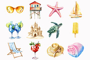 Watercolor Beach Clipart, an Illustration by Design Market (Thumbnail 2 of 4)
