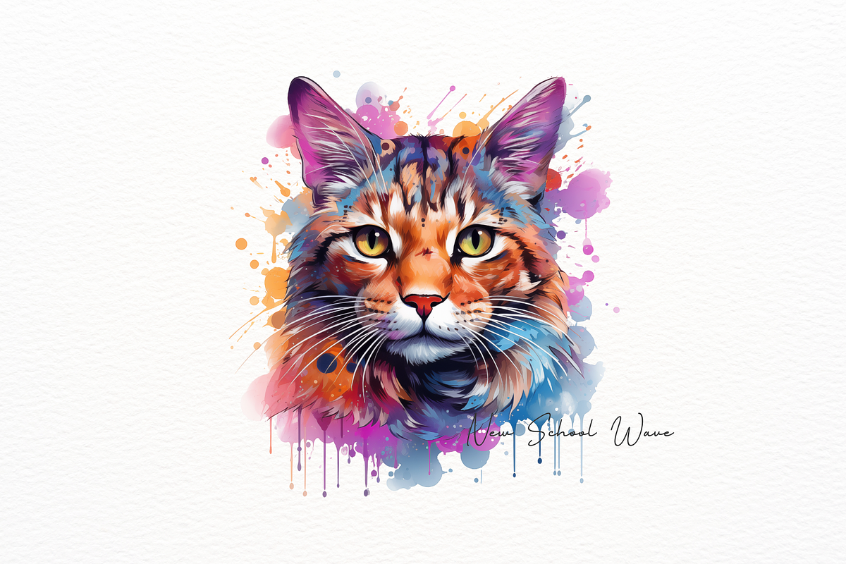 Cat Portraits with Paint Splashe, a Decorative Illustration by New-School-Wave (Photo 2 of 5)