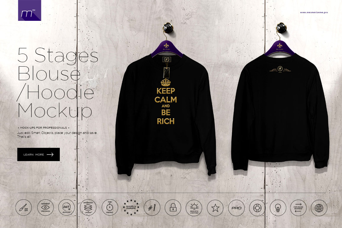 Hoodie / Blouse On 5 Stages Mock-up, a Hoody Mockup by Mocca Mockups Store (Photo 1 of 69)