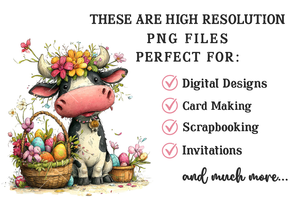 Whimsical Easter Cow Clipart, an Illustration by OK Design (Photo 4 of 6)