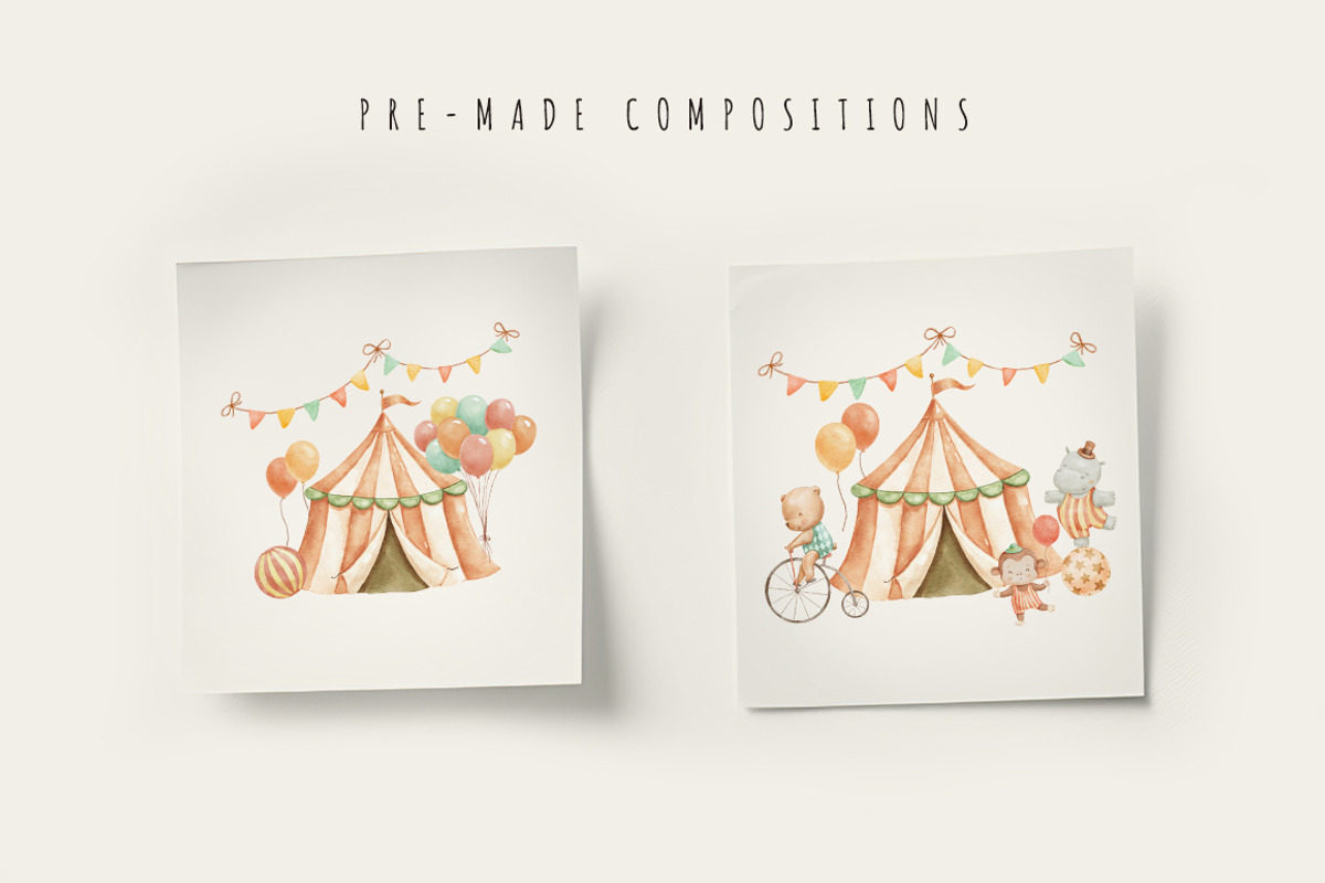 Watercolor Circus Animals Clipart, an Illustration by ElenaPlatovaArt (Photo 2 of 10)