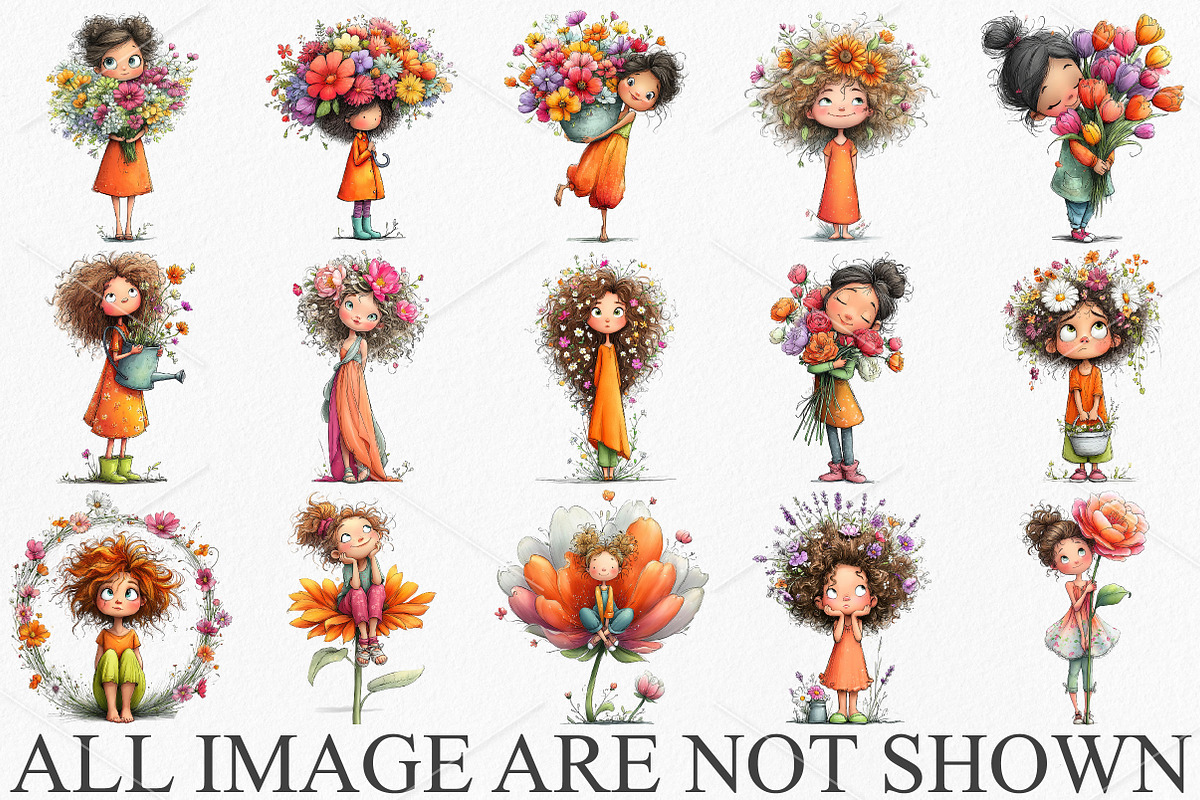 Girl with Flowers Graphics Clipart, an Illustration by Canvas Craft (Photo 3 of 7)