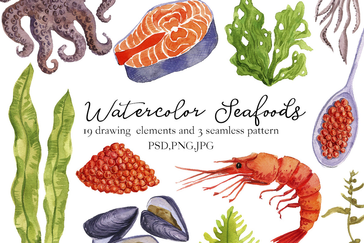 Watercolor Seafoods, a Food Illustration by cat_arch_angel (Photo 1 of 5)