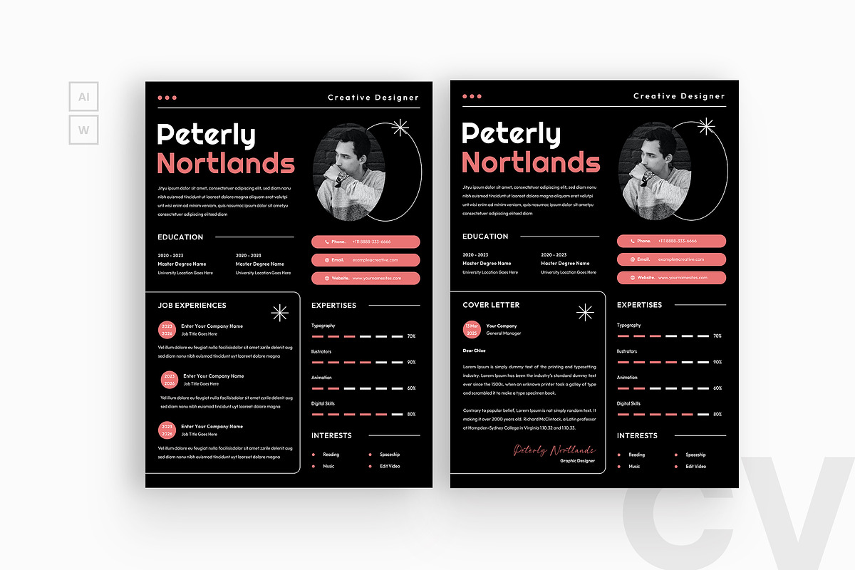 Dark Graphics Resume, a Resume Template by iDoodle Studio