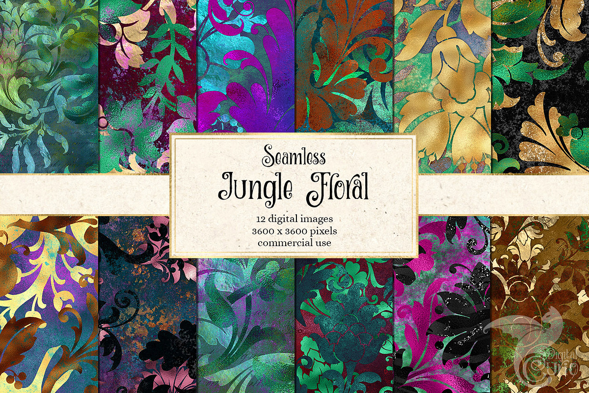Jungle Floral Digital Paper, a Pattern Graphic by Digital Curio
