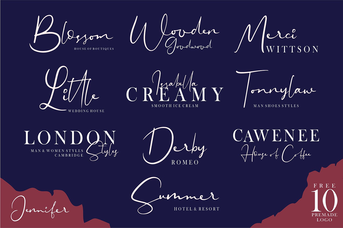 Jennifer Signature Fonts [+Logo], a Script Font by Good Java Studio (Photo 3 of 12)