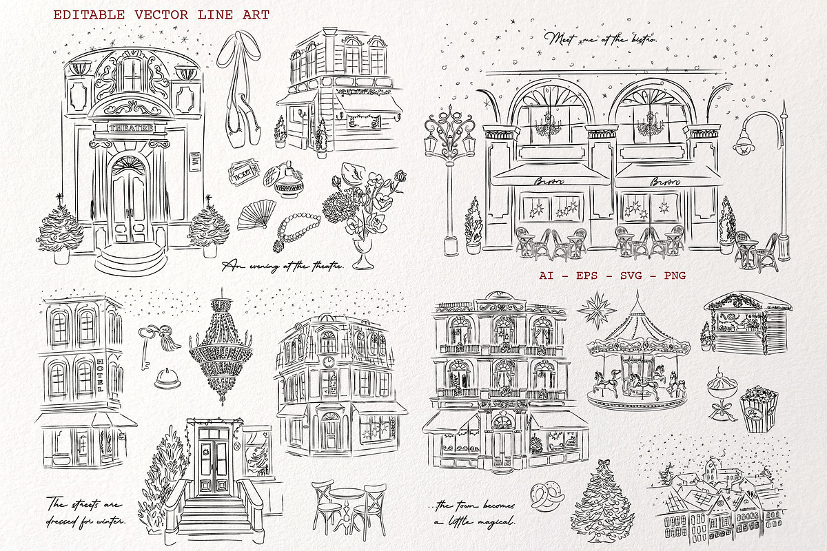 Midnight Town – Winter Line Art, a Seasonal Illustration by Mio Buono (Photo 15 of 18)