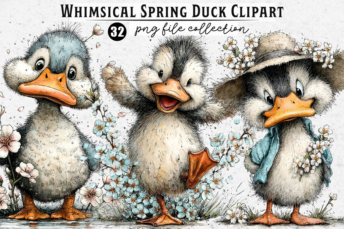Whimsical Spring Duck Clipart, an Illustration by Dream Creation (Photo 1 of 7)