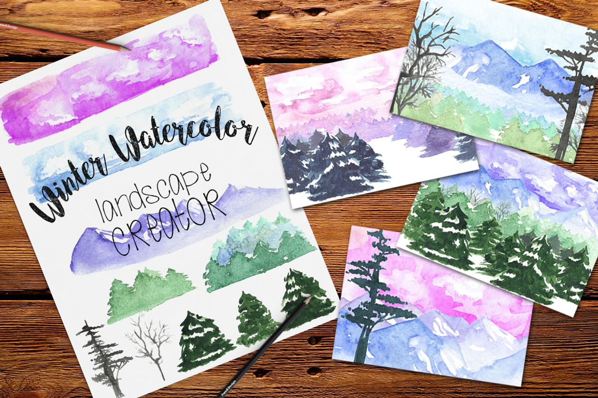 Watercolor Winter Landscape Creator, an Illustration by WBS Design (Photo 1 of 5)