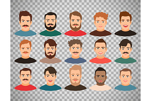 Man Face Avatars On Transparent Background