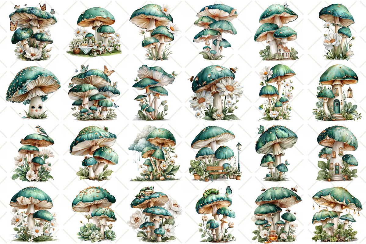 Whimsical Summer Mushroom Clipart, an Illustration by Black Bird Studio (Photo 2 of 5)