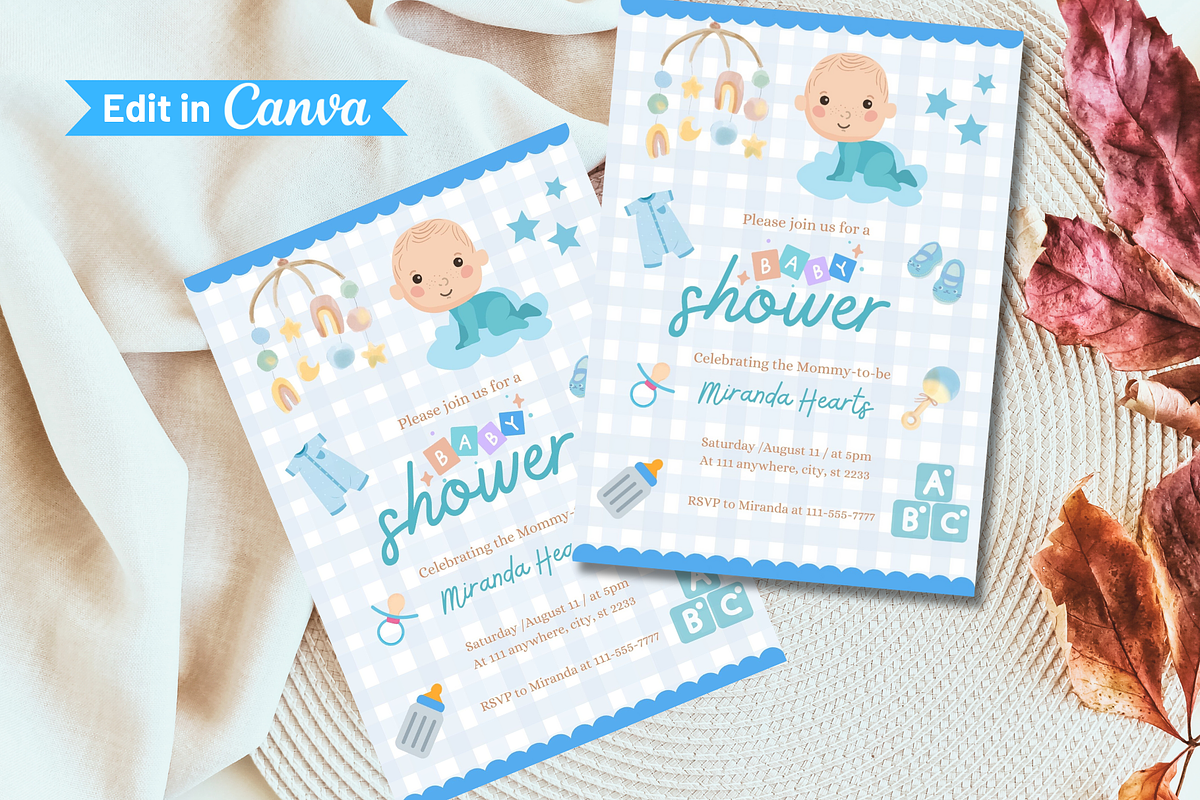 Blue Baby Shower Invitation Template, an Invitation Template by SimoDigitalArt (Photo 4 of 10)