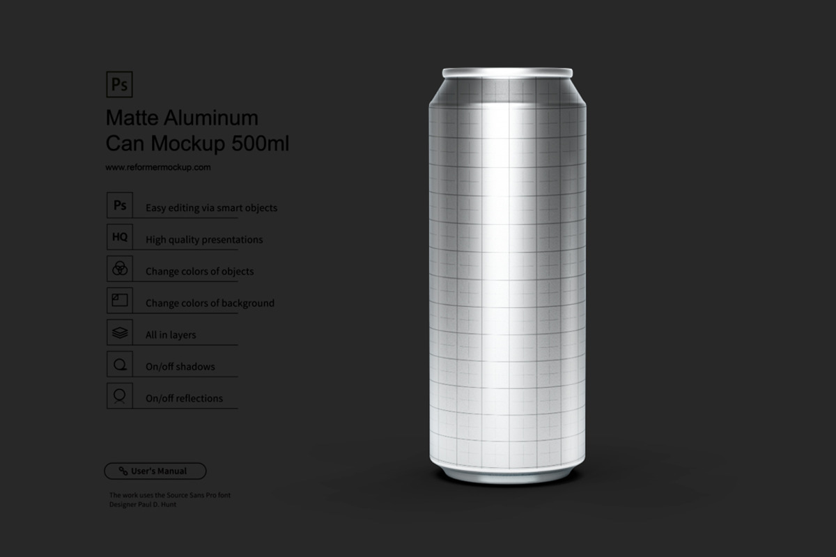Matte Aluminum Can Mockup 500ml, a Packaging Mockup by Reformer Mockup (Photo 5 of 6)