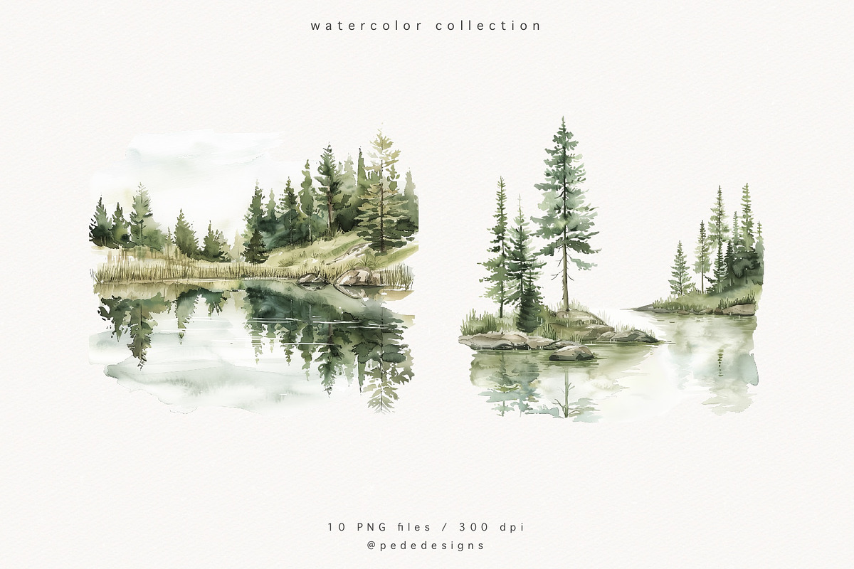 Pine Trees & Lake, a Decorative Illustration by PeDe Designs (Photo 2 of 12)