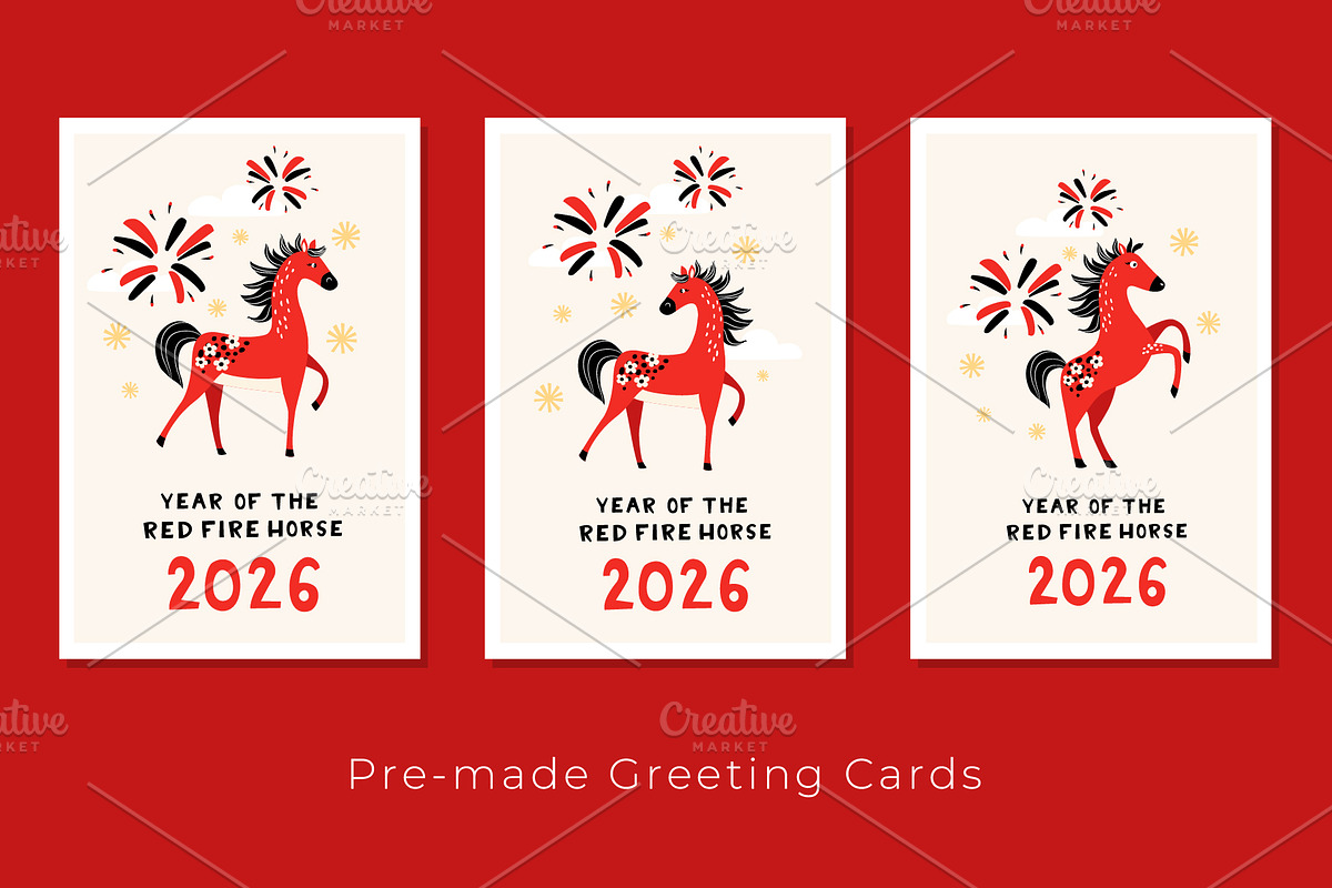 Lunar New Year 2026 Red Fire Horse, a Seasonal Illustration by VasilkovS (Photo 5 of 8)