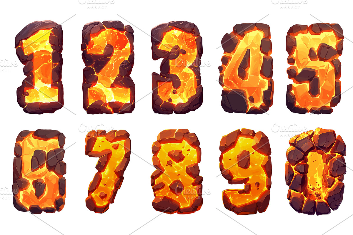 numbers lava cartoon set. fire stone, an Object Illustration by Stock-Smart-Start