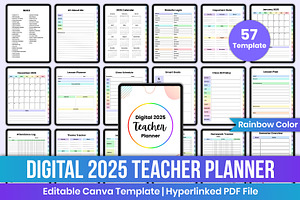 Digital 2025 Teacher Planner Rainbow