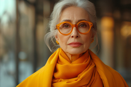 Elegant Senior Woman in Stylish Yellow Accessories Posing with Confidence and G, a Person Photo by AS photostudio