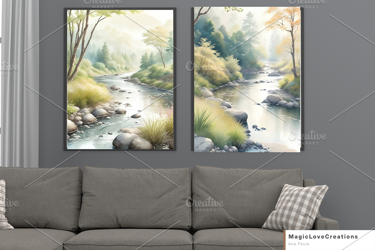 River Watercolor Landscape Print Art, a Poster Template by MagicLove Creations (Photo 3 of 8)