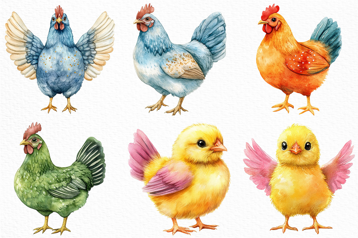 Colorful Chickens Clipart, an Illustration by Craft Nest (Photo 3 of 6)