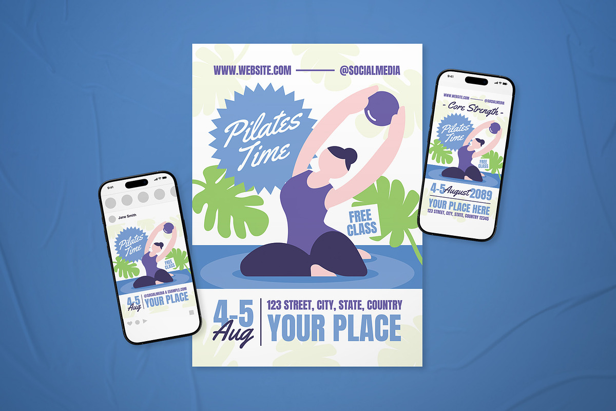Pilates Class Flyer Set, a Flyer Template by The Good Store (Photo 1 of 2)