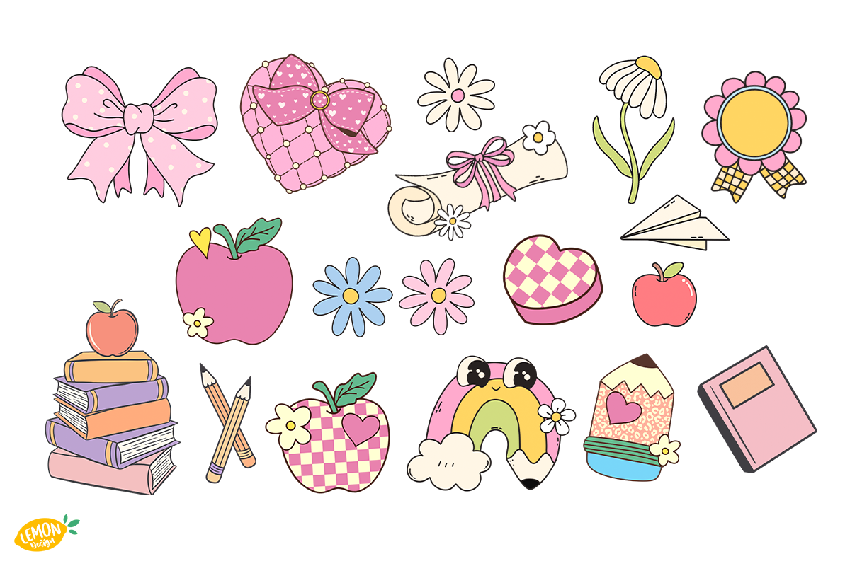 Retro School PNG Clipart Bundle, a Seasonal Illustration by LemonDesign (Photo 2 of 9)