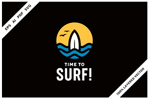 Surfboard Sea Wave Summer Surf Logo