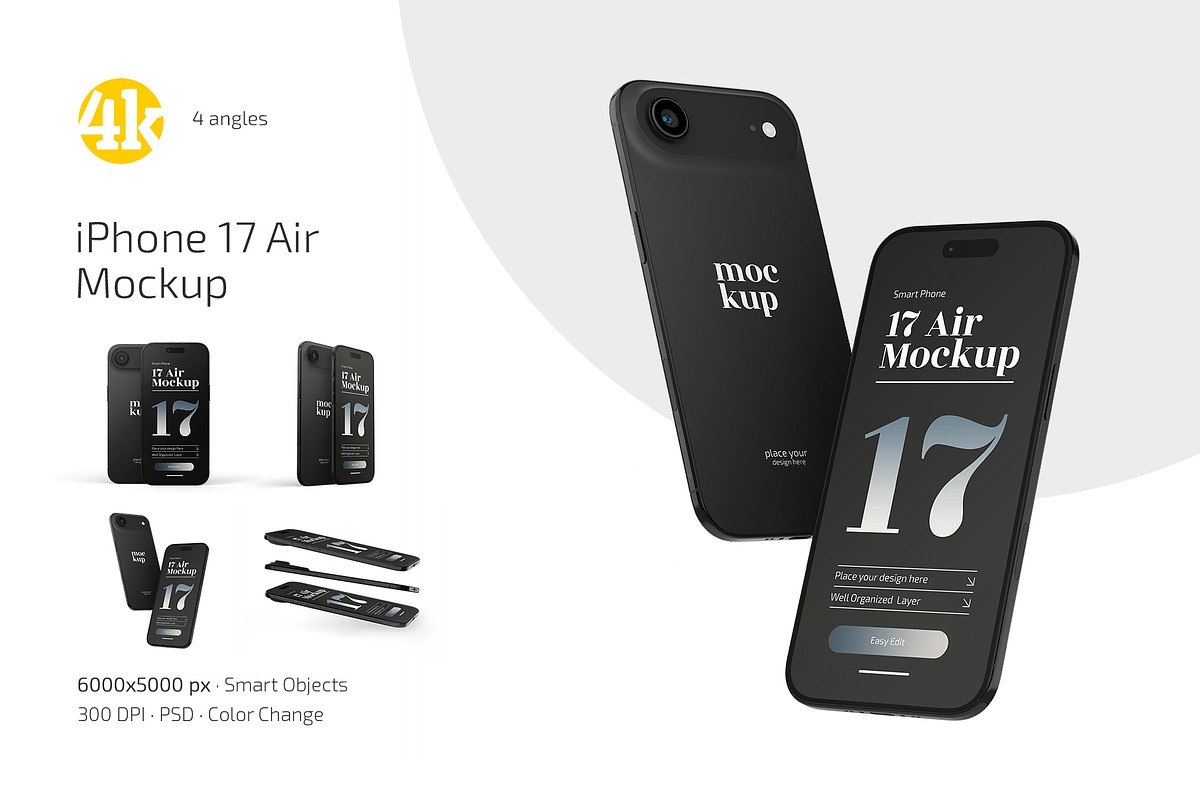 iPhone 17 Air Mockup Set, an iPhone Mockup by Country4k (Photo 1 of 4)