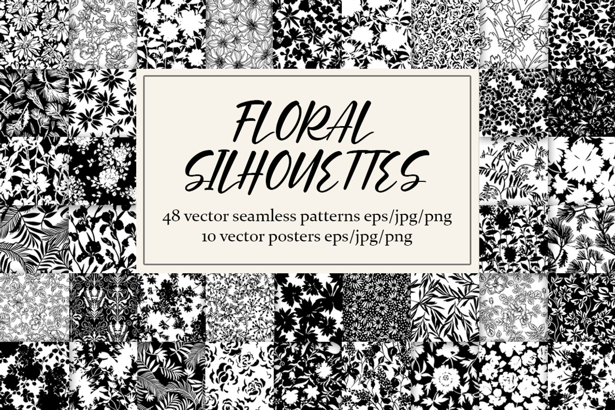 Floral Silhouettes Patterns Set, a Background Graphic by GALAKAM (Photo 1 of 14)
