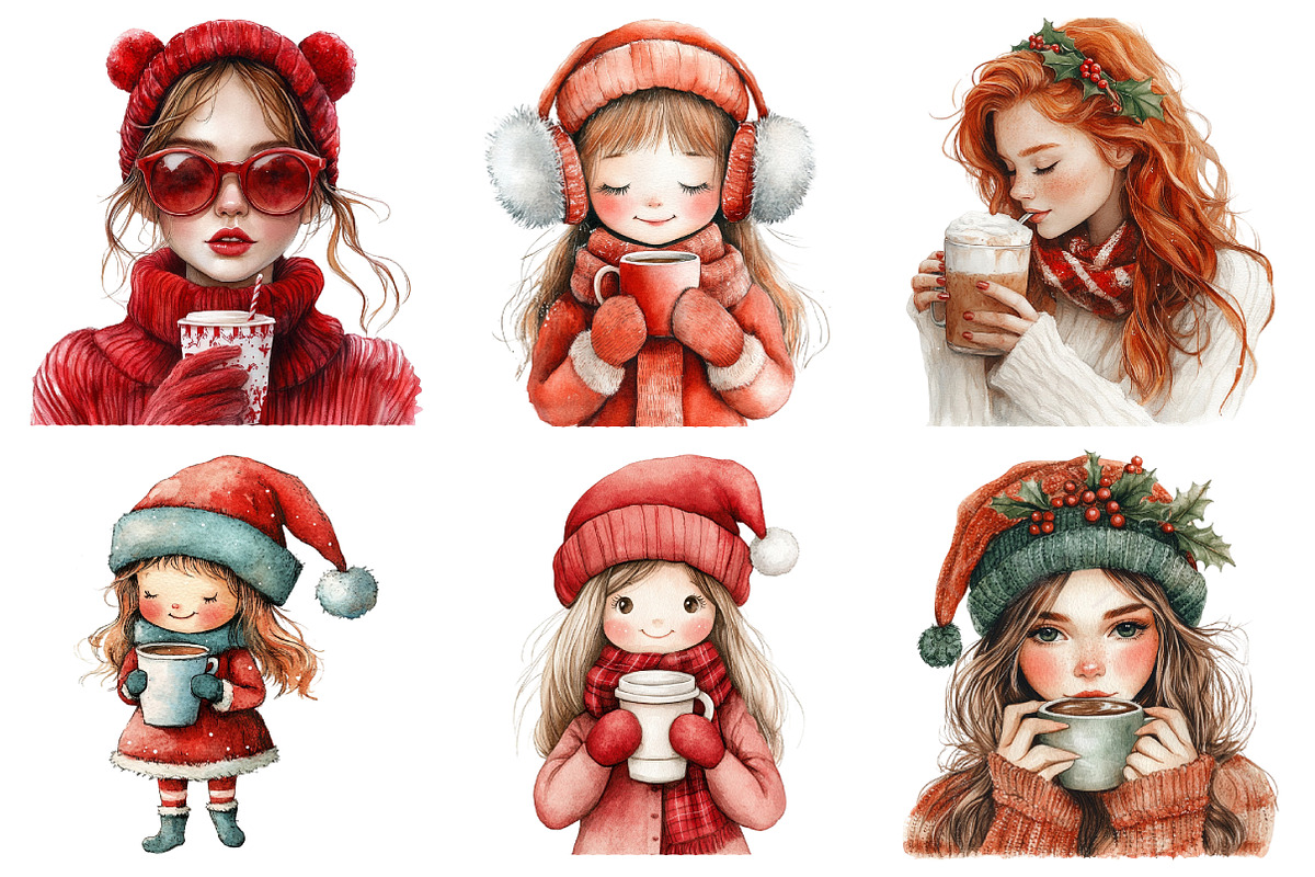 Christmas Coffee Girl Clipart, an Illustration by Daily.Designs (Photo 2 of 5)