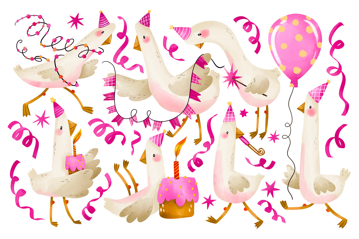 Cute Birthday Goose Clipart Set, an Animal Illustration by the_myro (Photo 1 of 8)