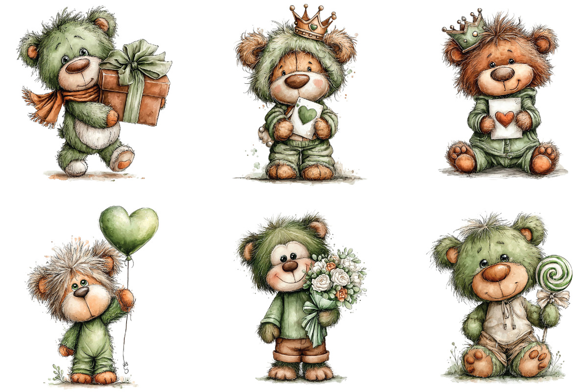 Whimsical Fluffy Teddy Bear Clipart, an Illustration by CraftArtStudio (Photo 6 of 6)