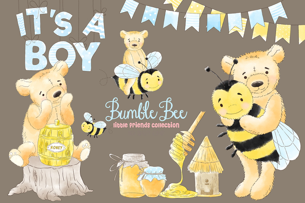 Cute Bear Bee Boy Honey clipart, an Animal Illustration by Magic Story Studio (Photo 4 of 4)