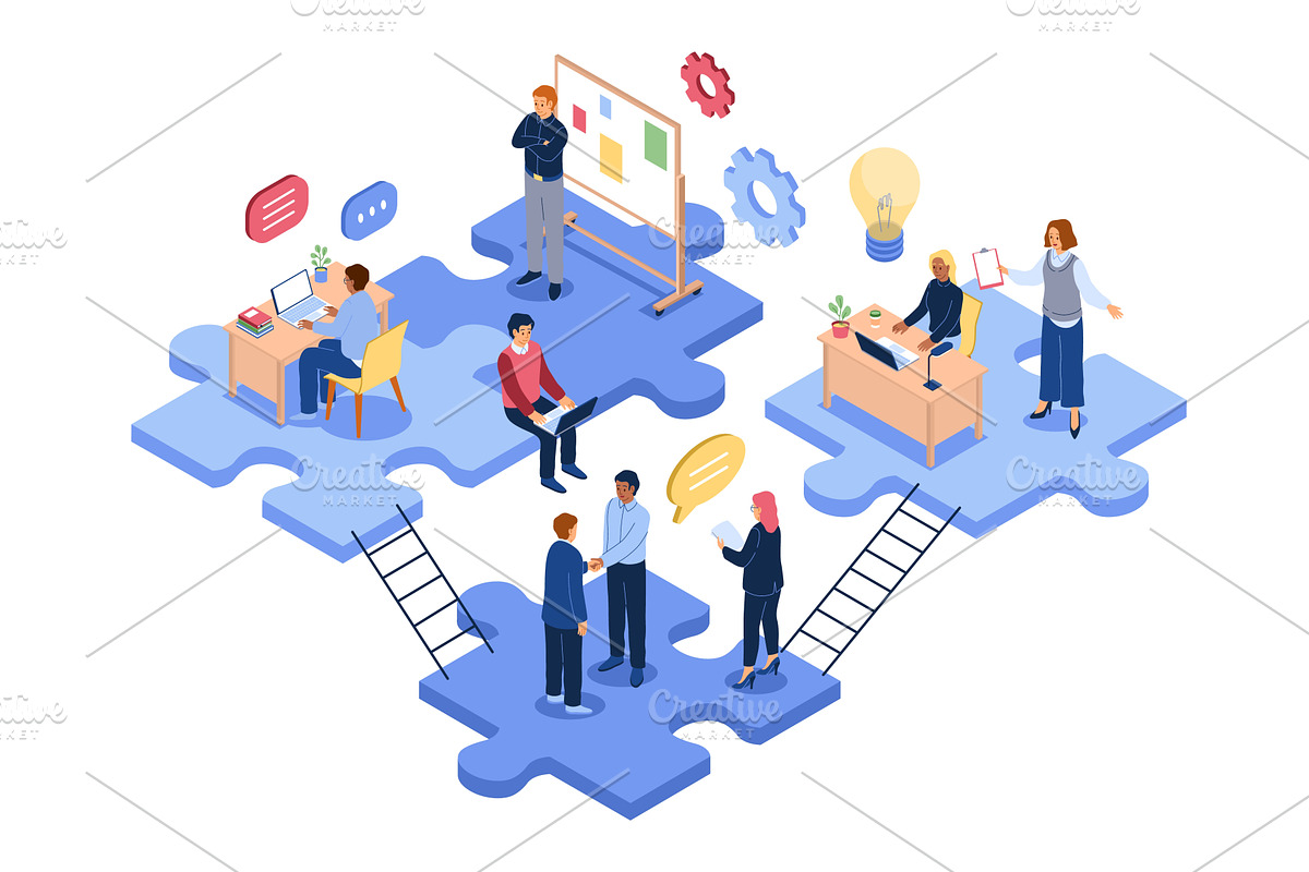Isometric teamwork. Business people, a Finance Illustration by YummyBuum